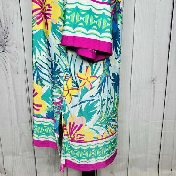 Beach Break Shift Dress Women’s Size Large Bright Colorful 3/4 Sleeve Stretch - Picture 7 of 12